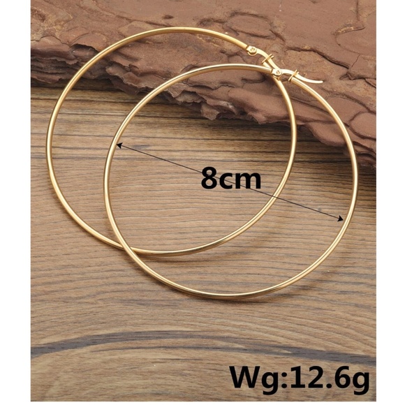 Gold Tone Large Hoop Earrings Zinc Alloy Round - Picture 6 of 7